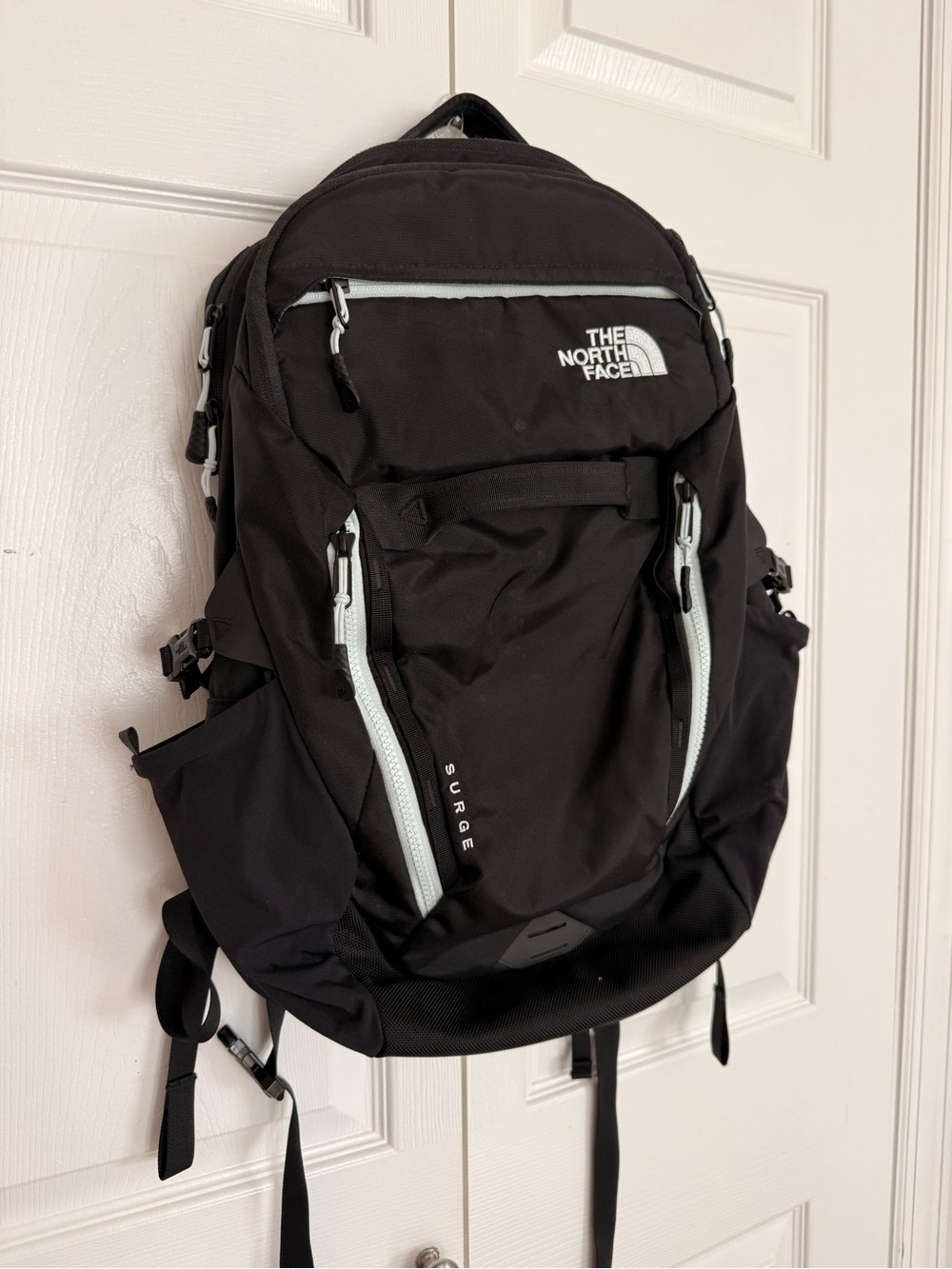 The North Face Black Surge Backpack with White Accents